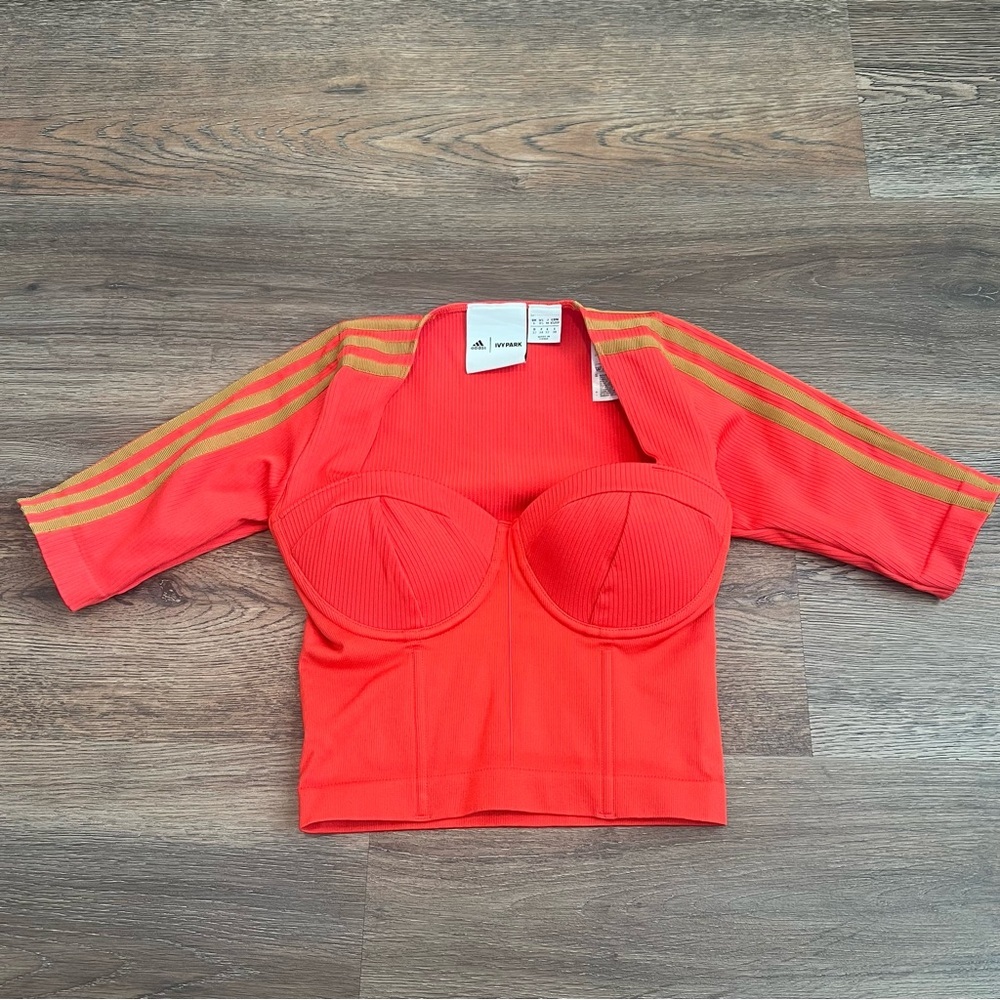 Adidas x IVY PARK Knit Crop Top Orange Red Gold Stripes Bustier Style Size XS